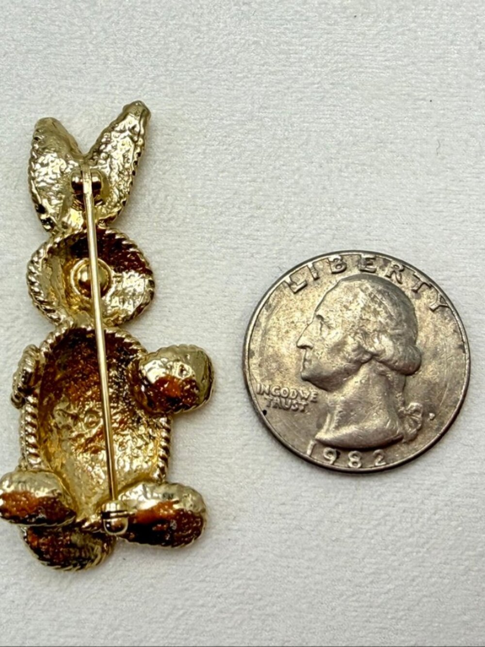 Vintage Napier Teddy Bear Brooch Gold Tone Red Enamel Bow